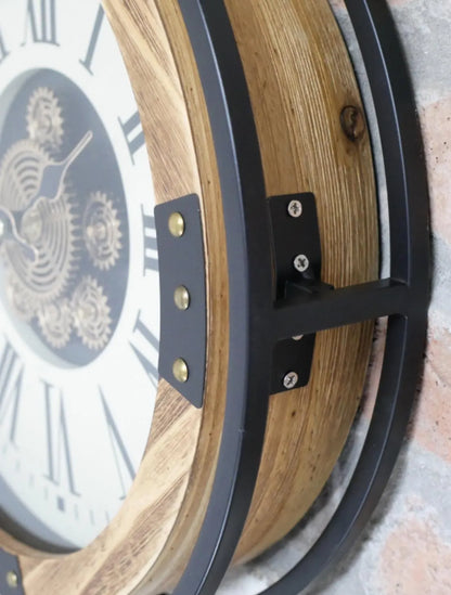 Small Wall Clock with White Face and Roman Numerals - 40cm Metal & Wood