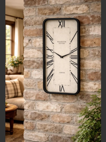 Rectangular Wall Clock | White Face | Roman Numerals | Visible Cogs