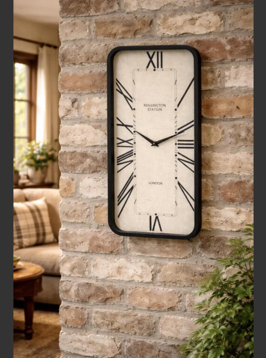 Rectangular Wall Clock | White Face | Roman Numerals | Visible Cogs