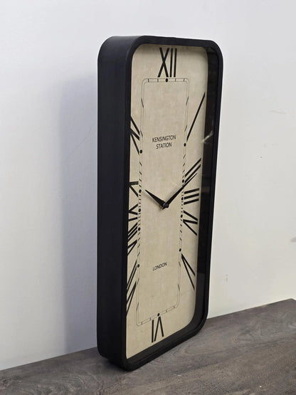 Rectangular Wall Clock | White Face | Roman Numerals | Visible Cogs