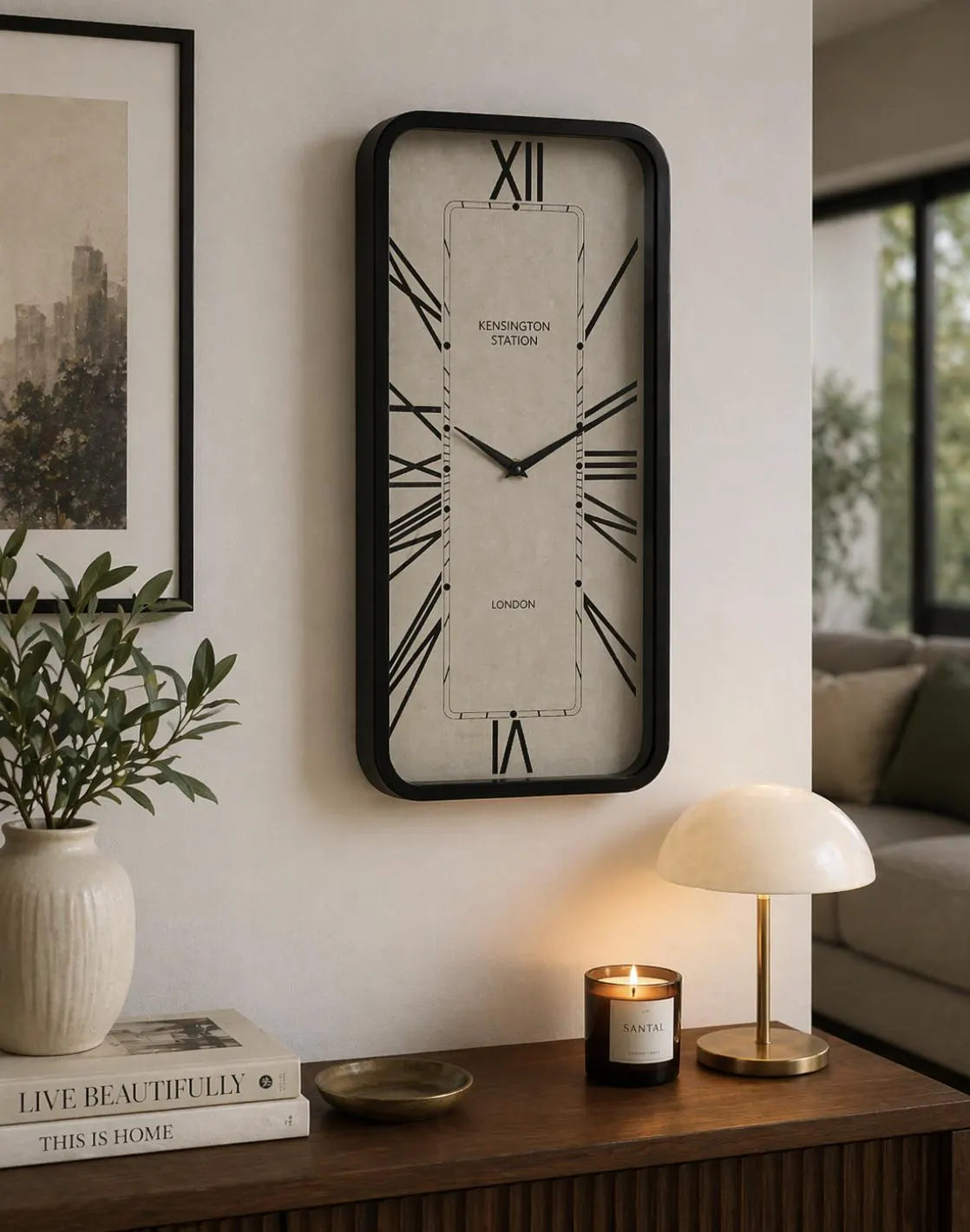 Rectangular Wall Clock | White Face | Roman Numerals | Visible Cogs