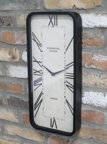 Rectangular Wall Clock | White Face | Roman Numerals | Visible Cogs