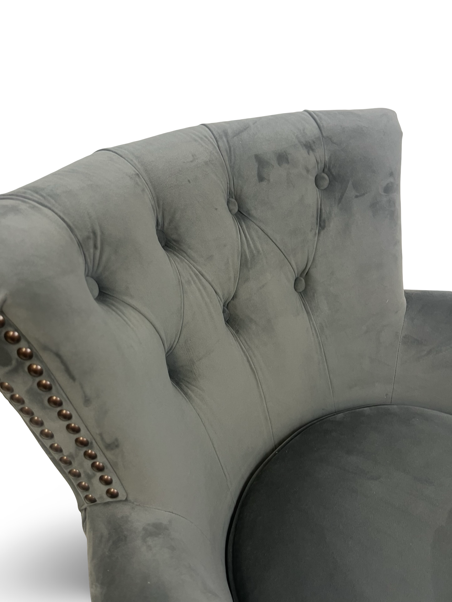 Elegant Grey Velvet Upholstered Armchair - Classical Button Back Design