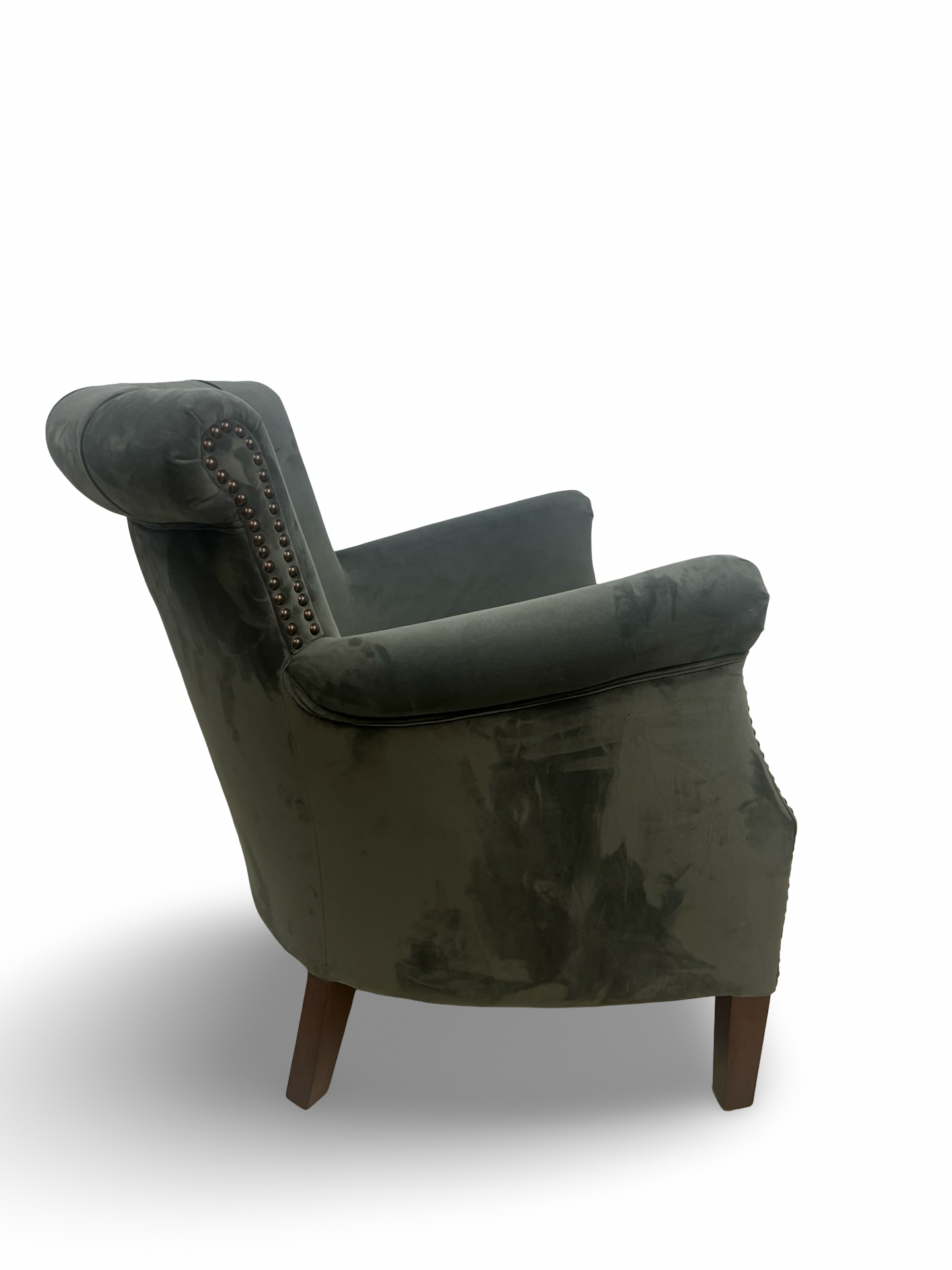 Elegant Grey Velvet Upholstered Armchair - Classical Button Back Design