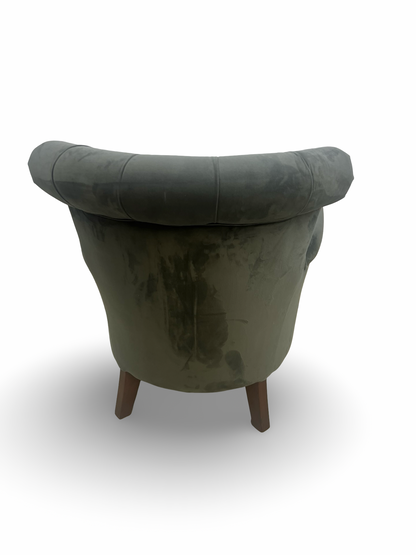 Elegant Grey Velvet Upholstered Armchair - Classical Button Back Design