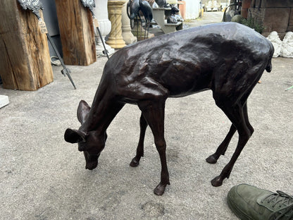 Bronze Grazing Fawn Sculpture | Lost Wax Cast | Garden & Interior