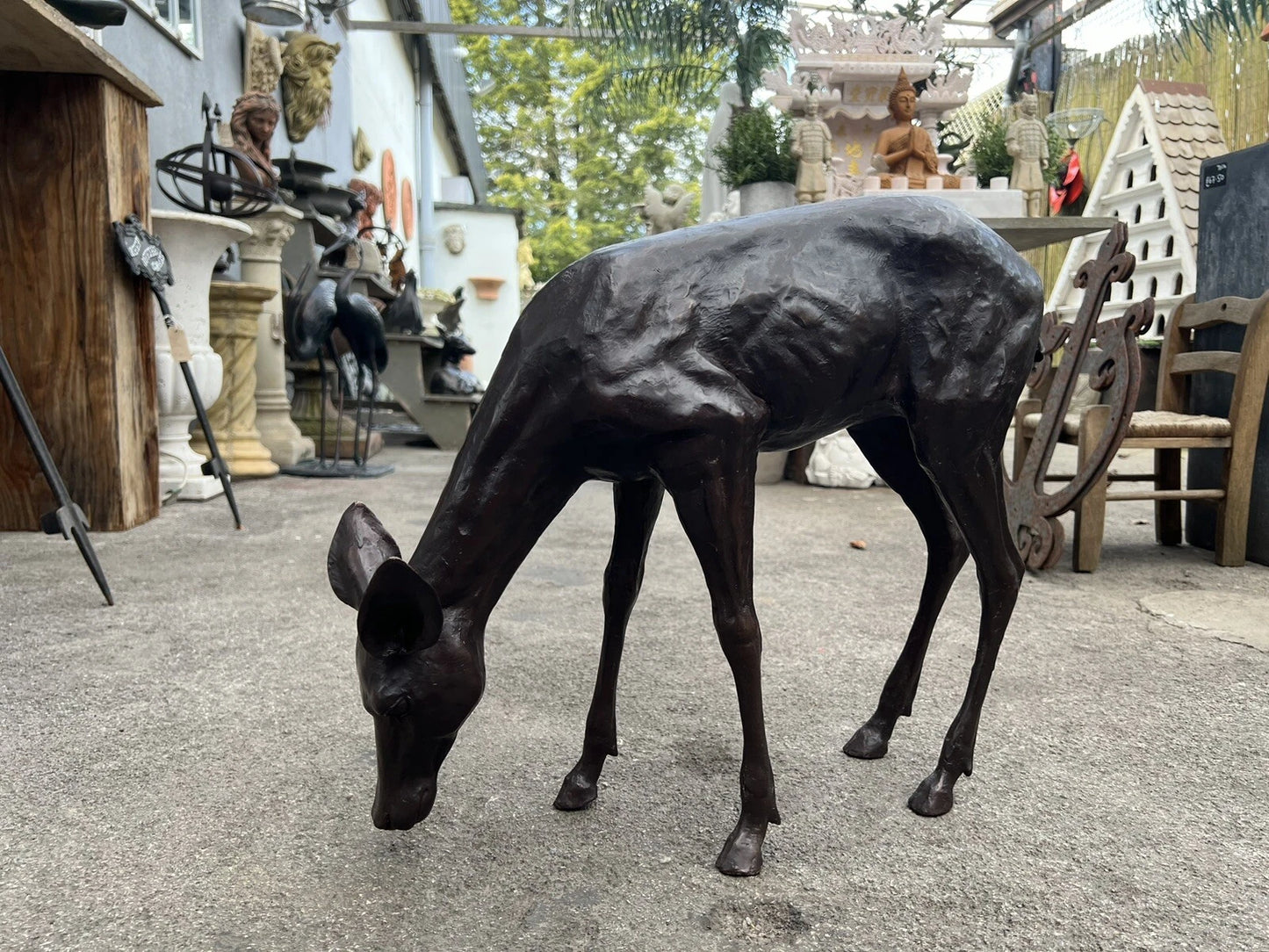 Bronze Grazing Fawn Sculpture | Lost Wax Cast | Garden & Interior