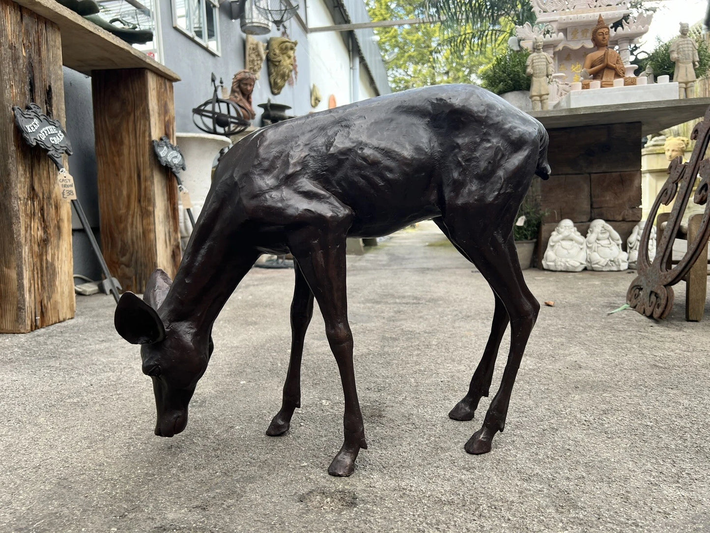 Bronze Grazing Fawn Sculpture | Lost Wax Cast | Garden & Interior