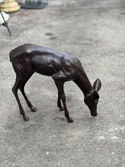 Bronze Grazing Fawn Sculpture | Lost Wax Cast | Garden & Interior