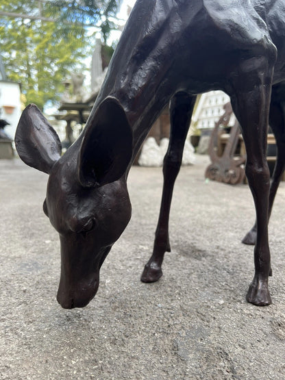 Bronze Grazing Fawn Sculpture | Lost Wax Cast | Garden & Interior