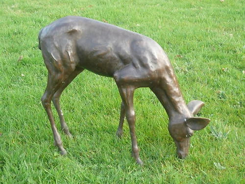 Bronze Grazing Fawn Sculpture | Lost Wax Cast | Garden & Interior