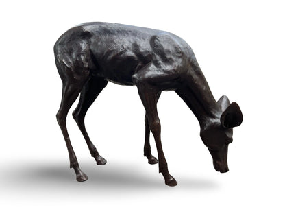 Bronze Grazing Fawn Sculpture | Lost Wax Cast | Garden & Interior