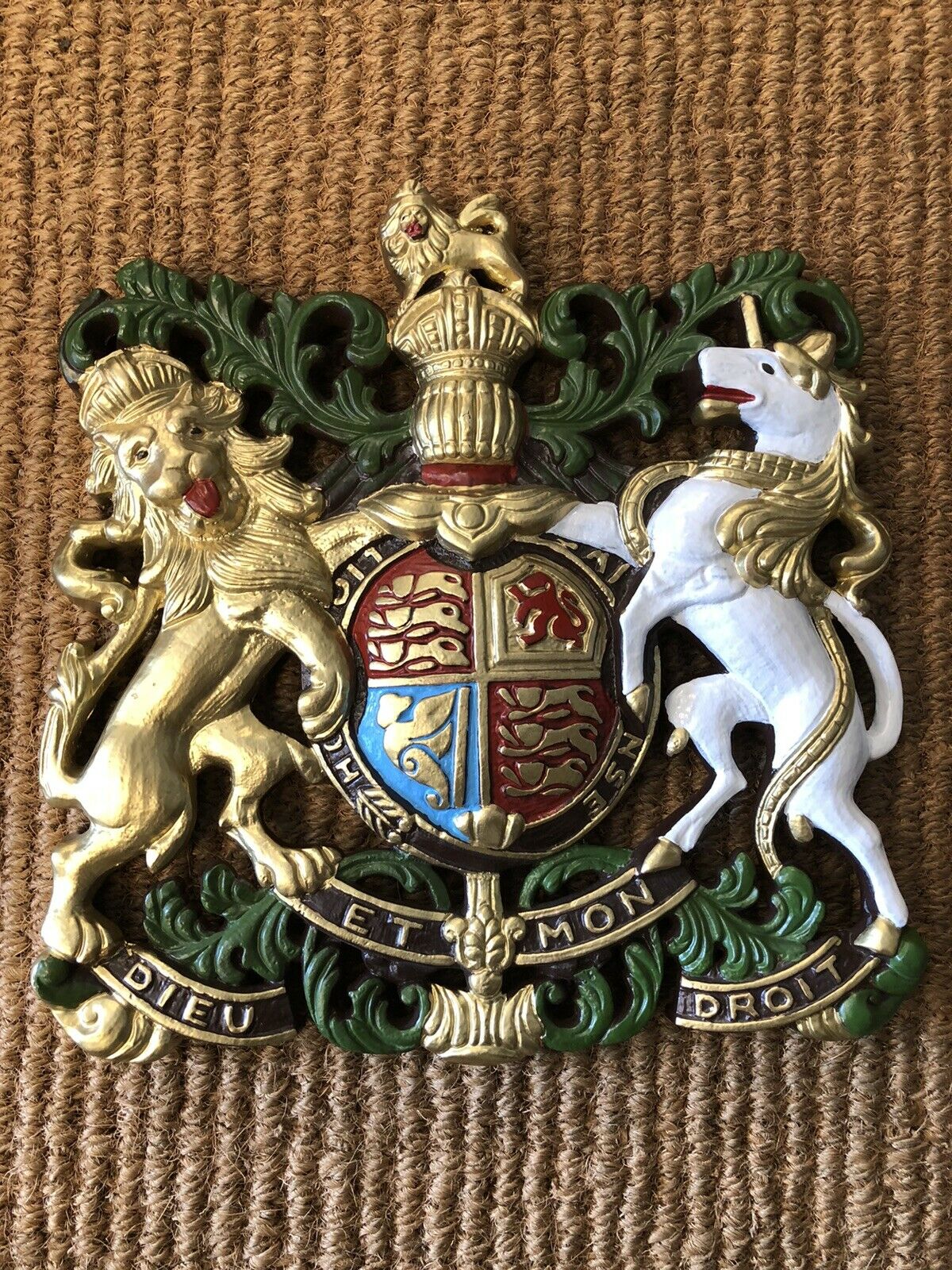Royalist Polished Brass Royal Coat of Arms Sign Plaque Royal Crest Wall Hanger 